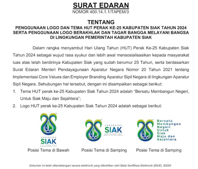 Sambut HUT Perak Siak, Pemkab Siak Terbitkan Surat Edaran